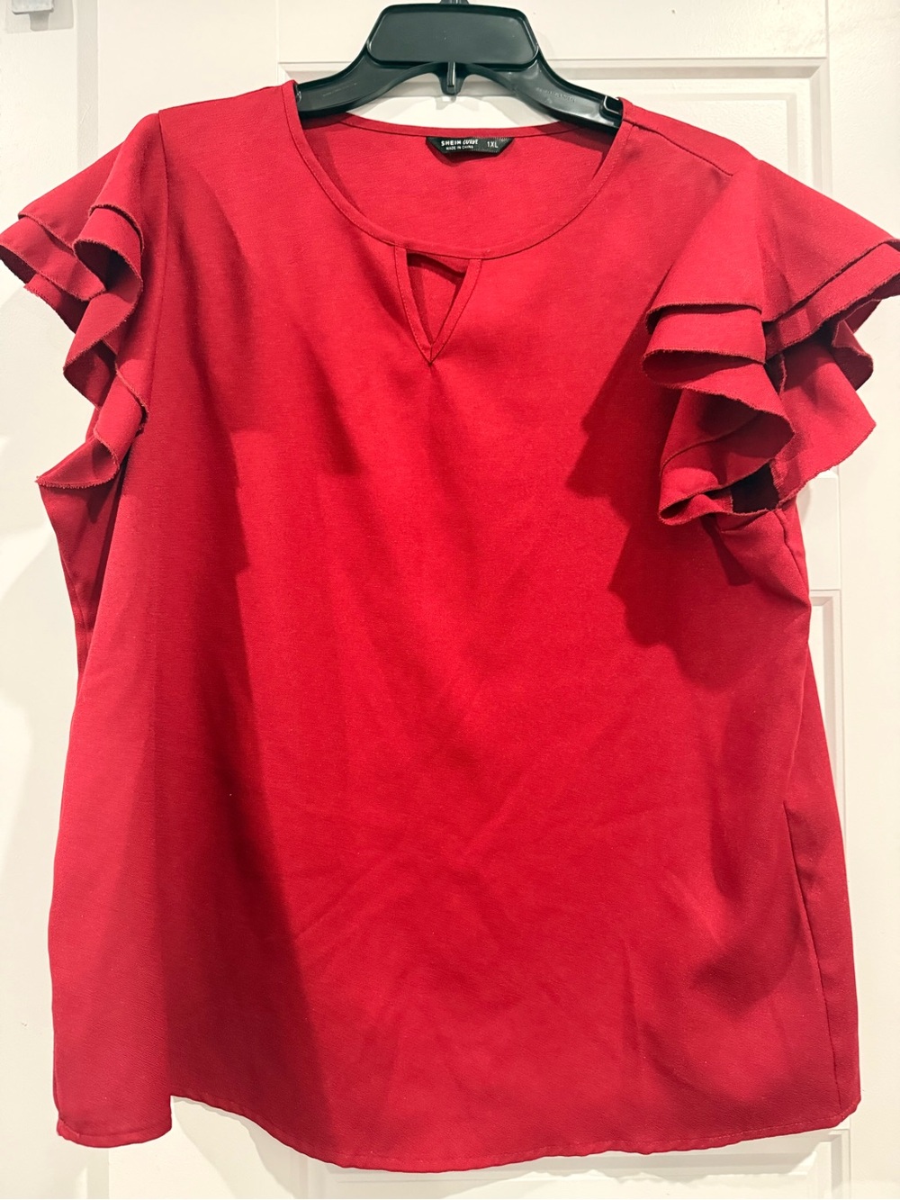 Burgundy Ruffle Sleeve Blouse